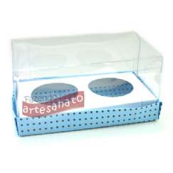 Foto Caixa Para Mini Cupcake N 1 Com 2 Cavidades-Azul Claro Com Branco
